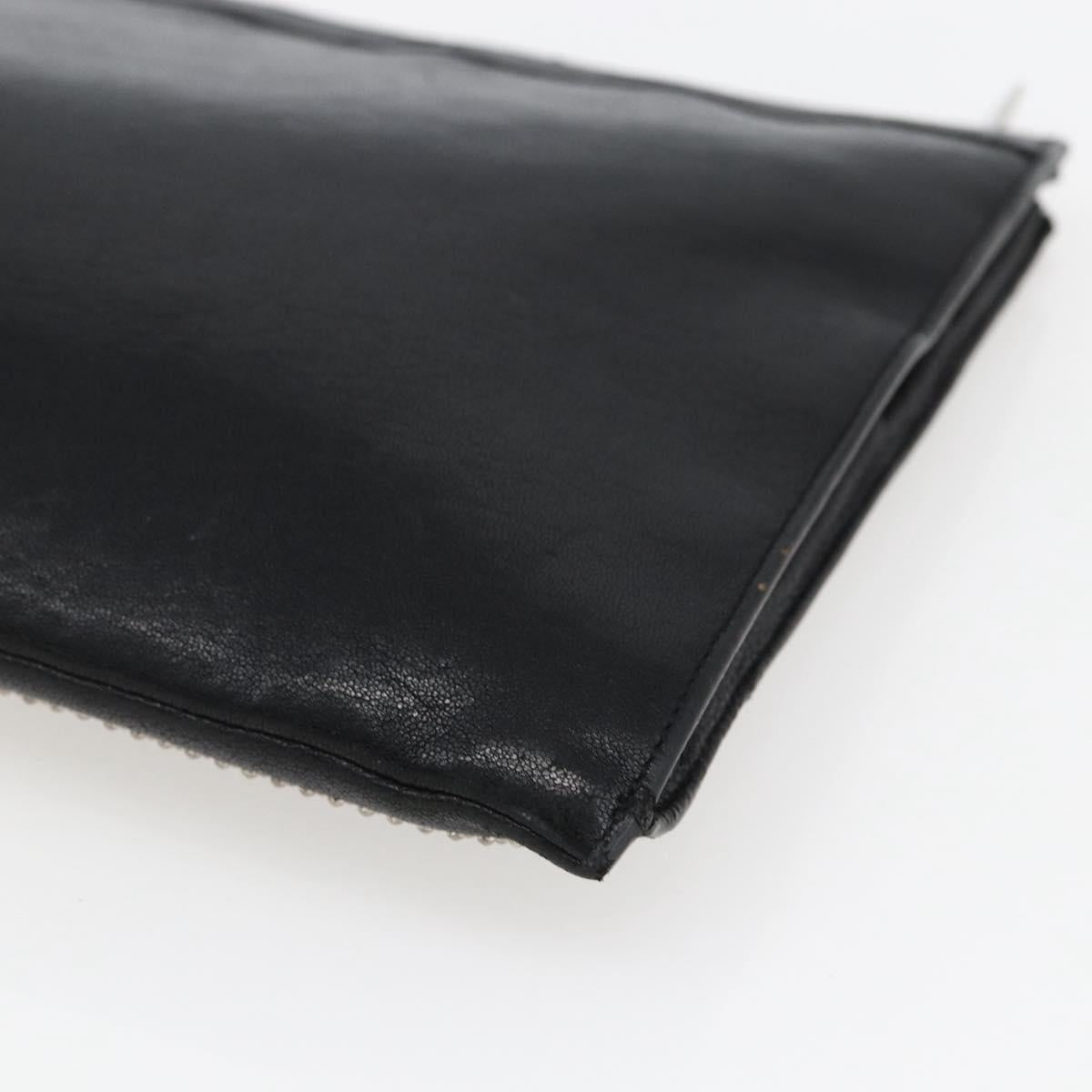 SAINT LAURENT Studs Clutch Bag Leather Black Silver Auth am10722