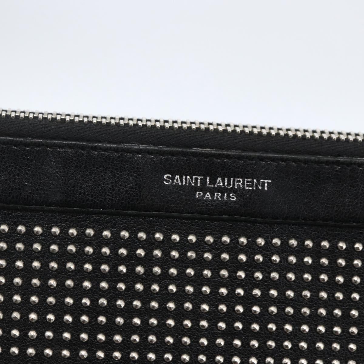 SAINT LAURENT Studs Clutch Bag Leather Black Silver Auth am10722