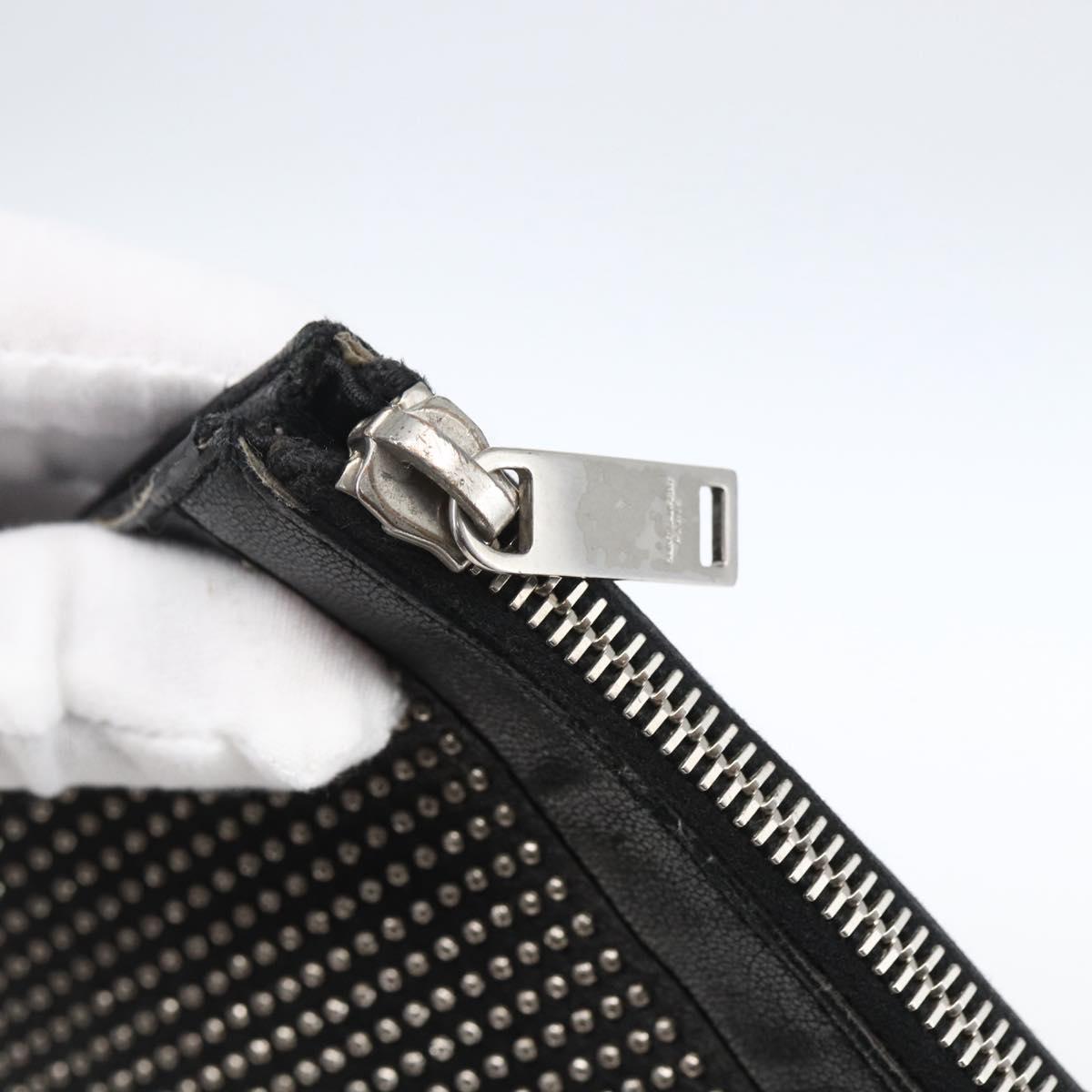 SAINT LAURENT Studs Clutch Bag Leather Black Silver Auth am10722