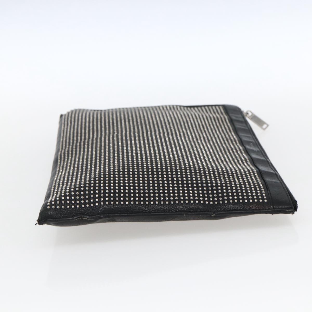 SAINT LAURENT Studs Clutch Bag Leather Black Silver Auth am10722