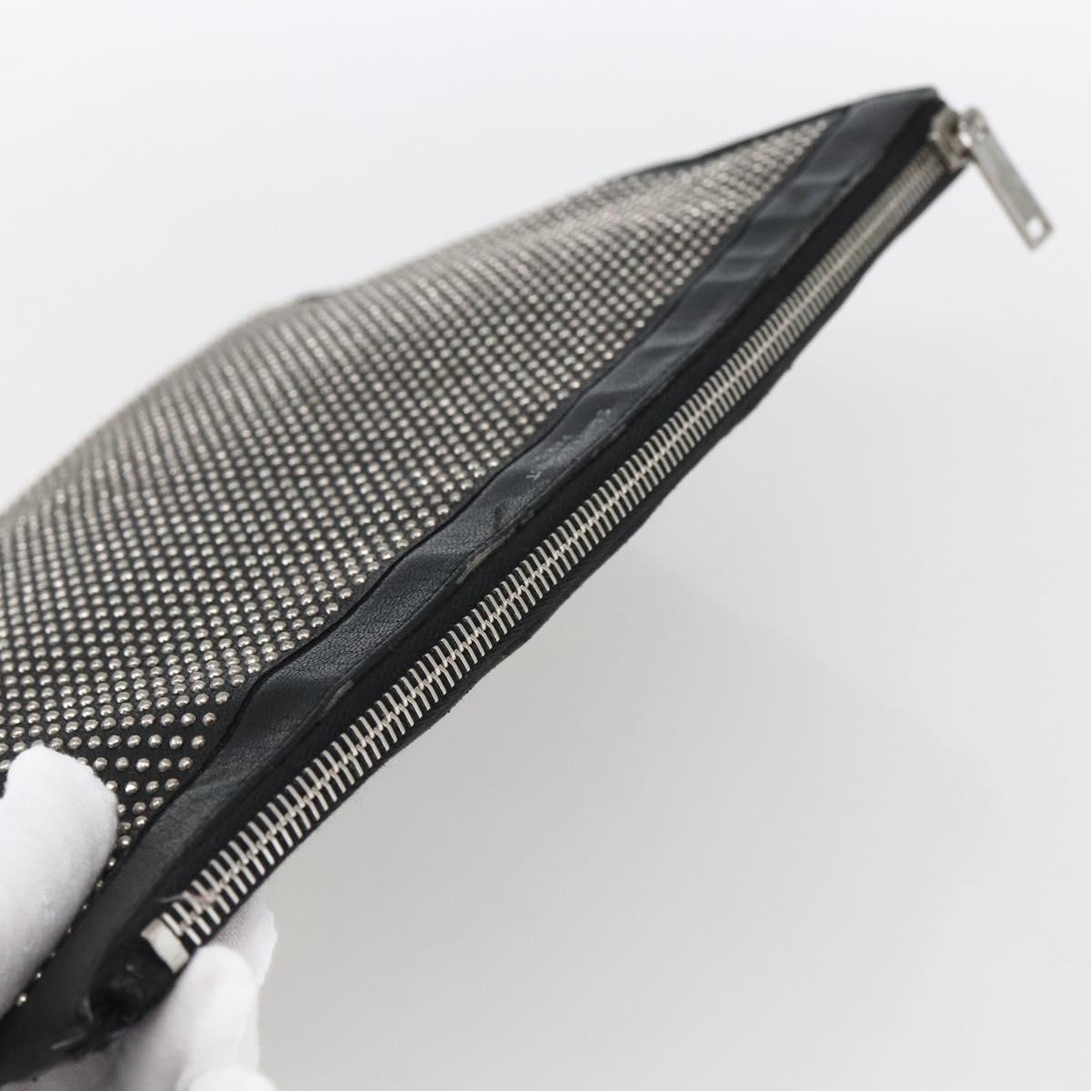 SAINT LAURENT Studs Clutch Bag Leather Black Silver Auth am10722