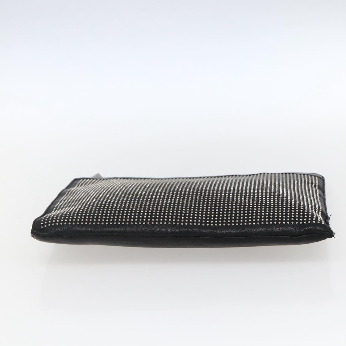 SAINT LAURENT Studs Clutch Bag Leather Black Silver Auth am10722