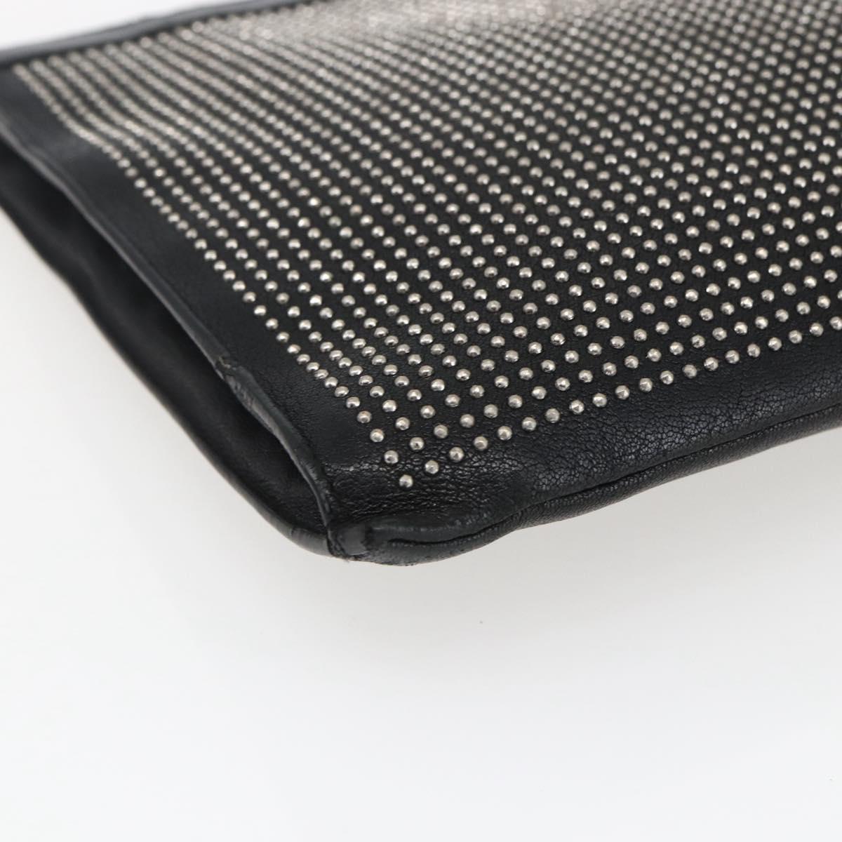 SAINT LAURENT Studs Clutch Bag Leather Black Silver Auth am10722