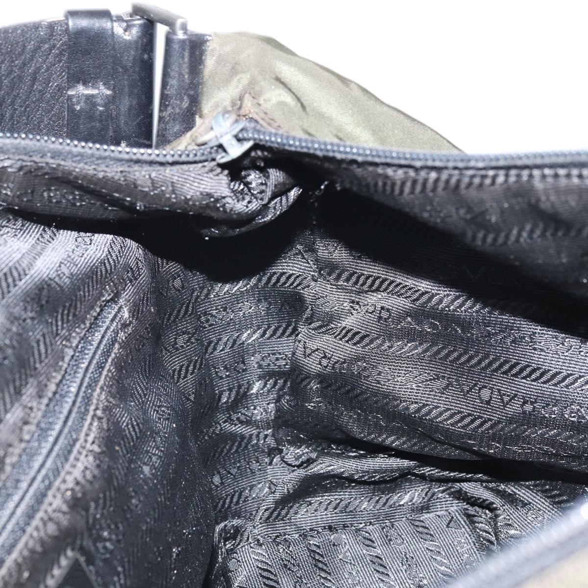 PRADA Shoulder Bag Nylon Khaki Silver Auth am10730