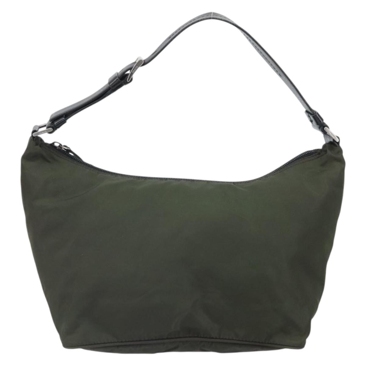 PRADA Shoulder Bag Nylon Khaki Silver Auth am10730