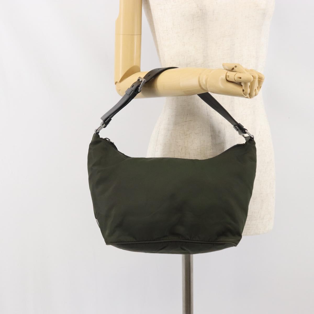PRADA Shoulder Bag Nylon Khaki Silver Auth am10730