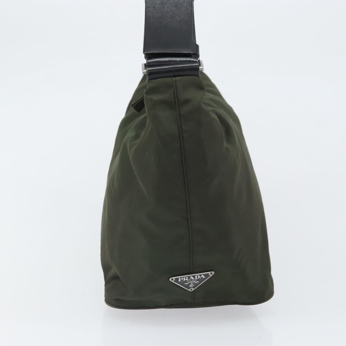 PRADA Shoulder Bag Nylon Khaki Silver Auth am10730