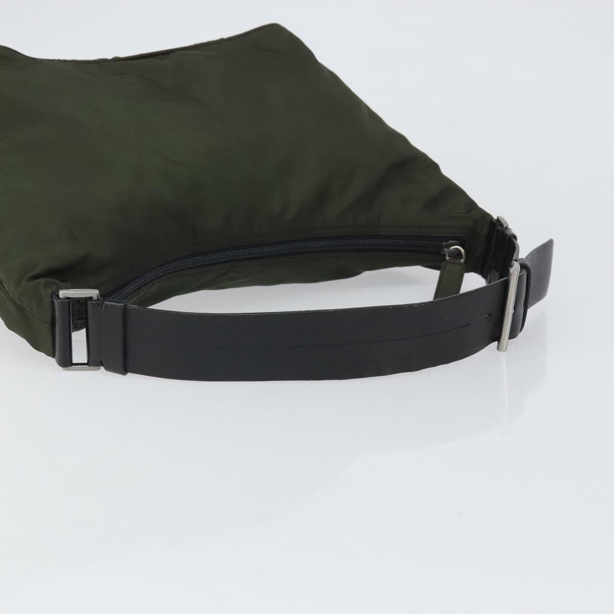 PRADA Shoulder Bag Nylon Khaki Silver Auth am10730