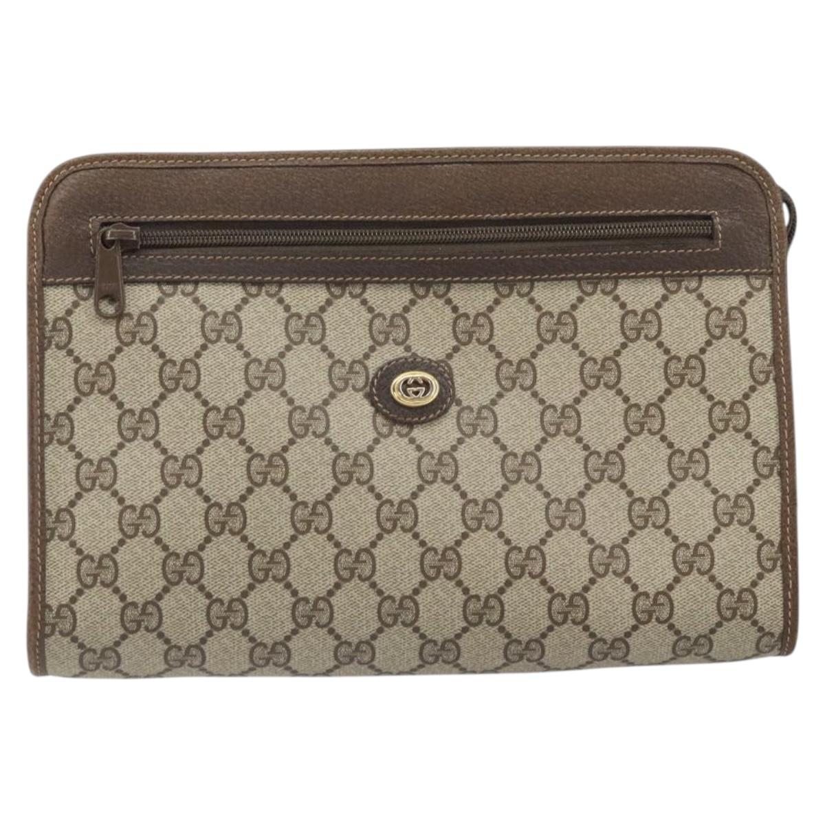 GUCCI GG Supreme Clutch Bag PVC Beige Gold 97 01 037 Auth am10731