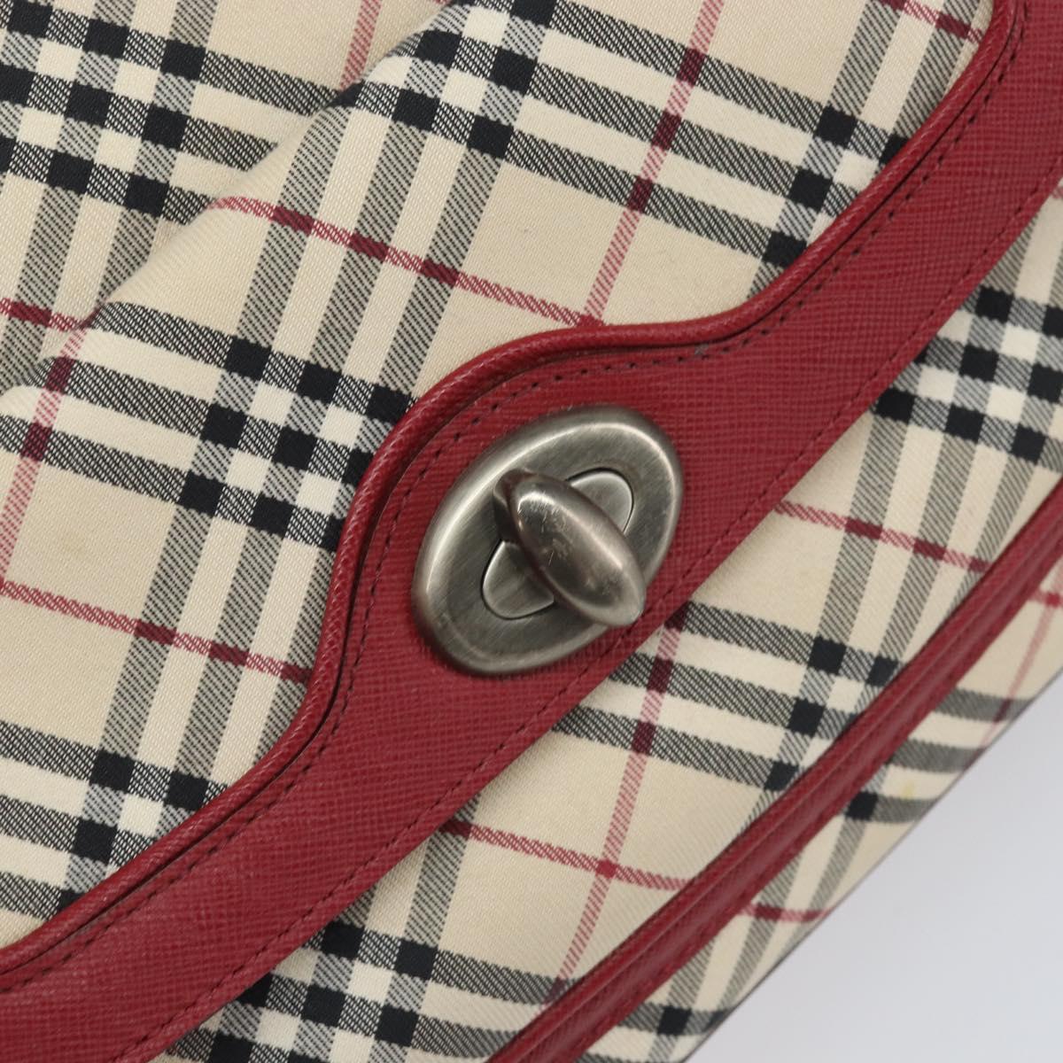 BURBERRY Nova Check Hand Bag Canvas Beige Silver Auth am10733A