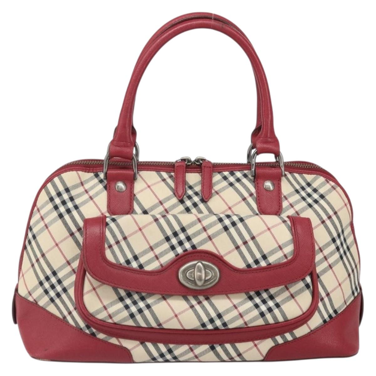 BURBERRY Nova Check Hand Bag Canvas Beige Silver Auth am10733A