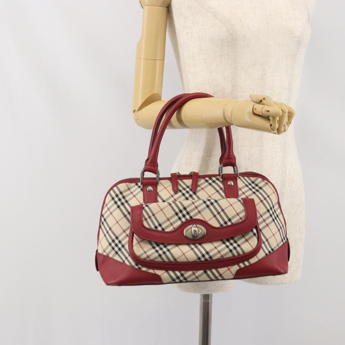 BURBERRY Nova Check Hand Bag Canvas Beige Silver Auth am10733A