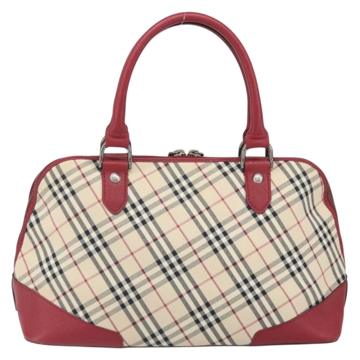 BURBERRY Nova Check Hand Bag Canvas Beige Silver Auth am10733A