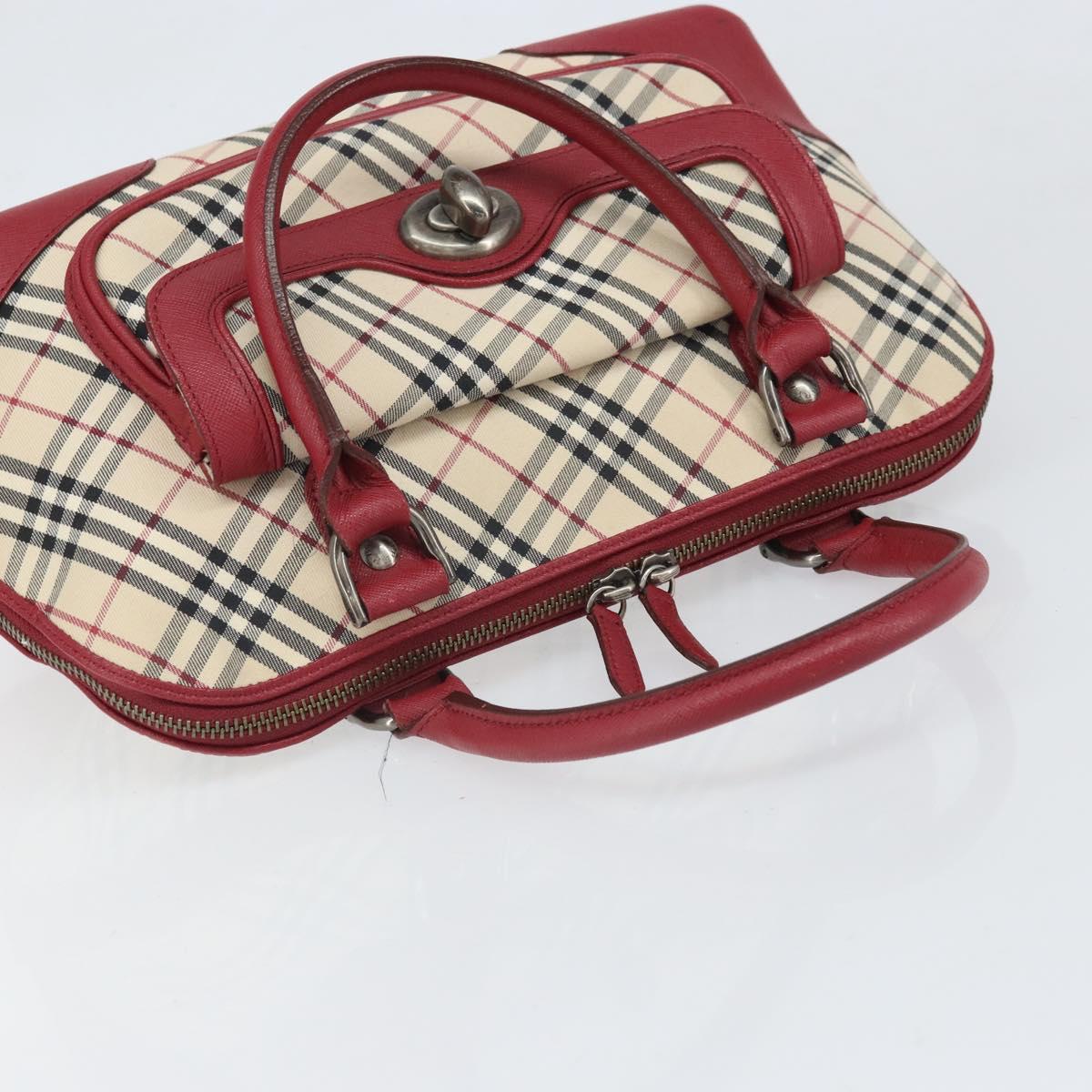 BURBERRY Nova Check Hand Bag Canvas Beige Silver Auth am10733A