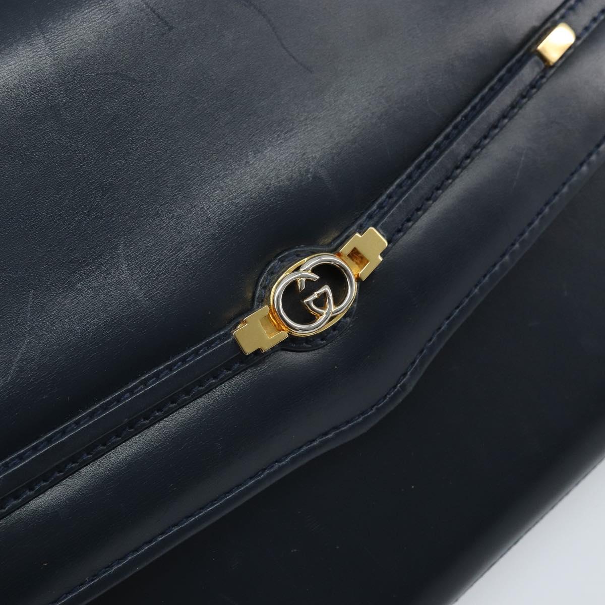 GUCCI Shoulder Bag Leather Navy Gold 406 004 2008 Auth am10743