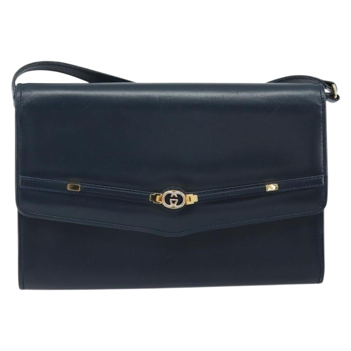 GUCCI Shoulder Bag Leather Navy Gold 406 004 2008 Auth am10743