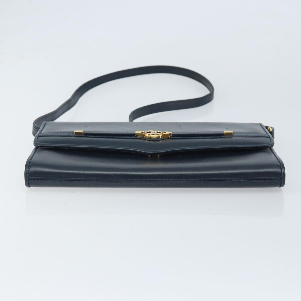 GUCCI Shoulder Bag Leather Navy Gold 406 004 2008 Auth am10743