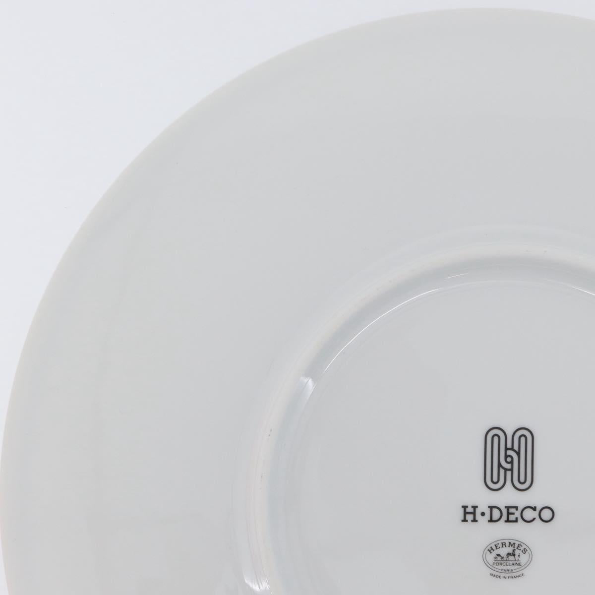 HERMES H DECO Plate Pottery White Black Auth am10749SAV