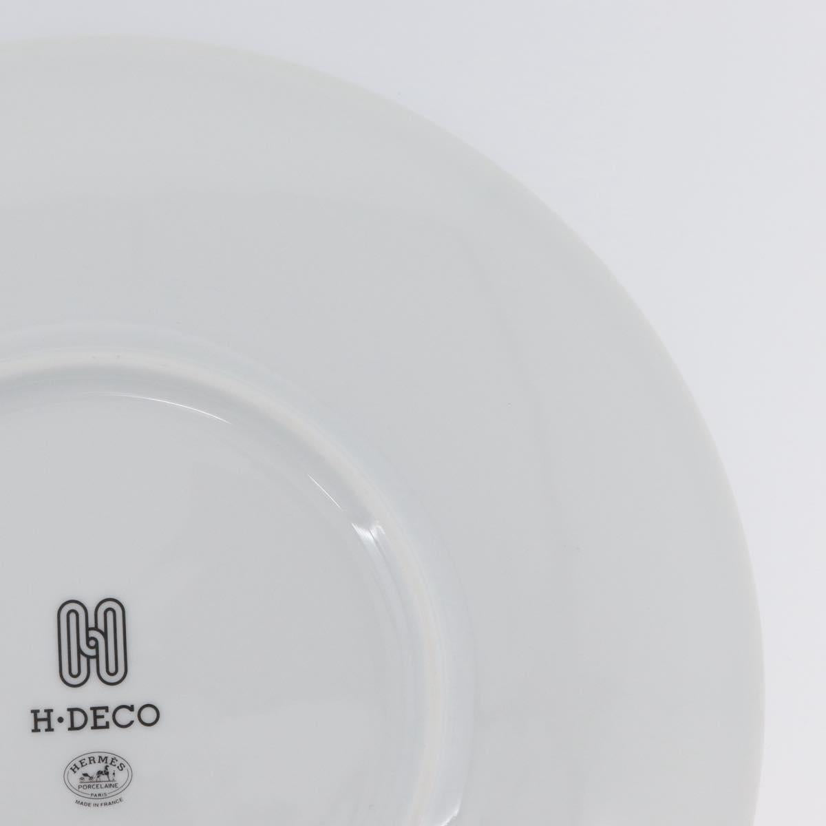 HERMES H DECO Plate Pottery White Black Auth am10749SAV