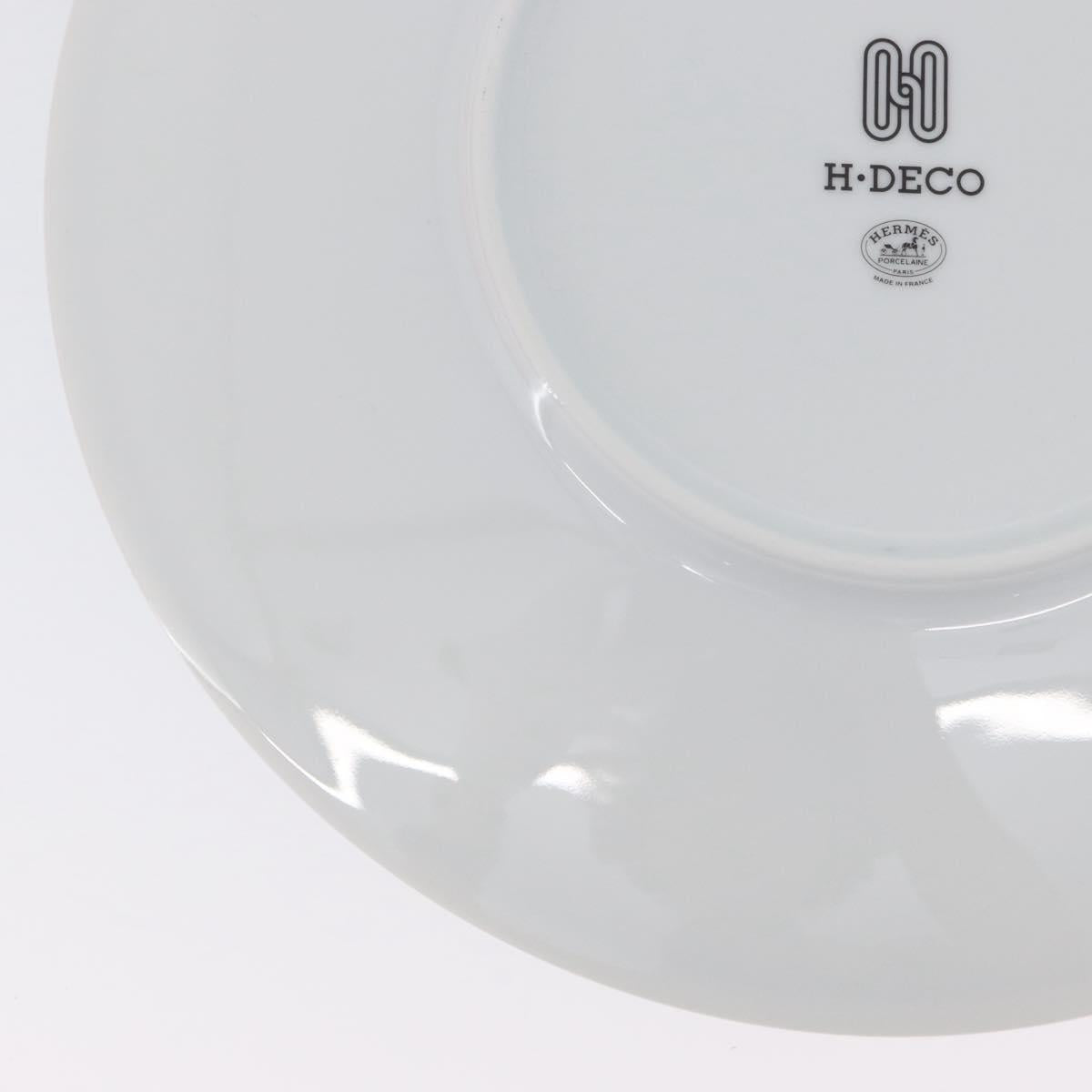 HERMES H DECO Plate Pottery White Black Auth am10749SAV