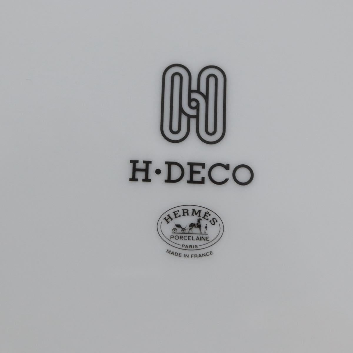 HERMES H DECO Plate Pottery White Black Auth am10749SAV