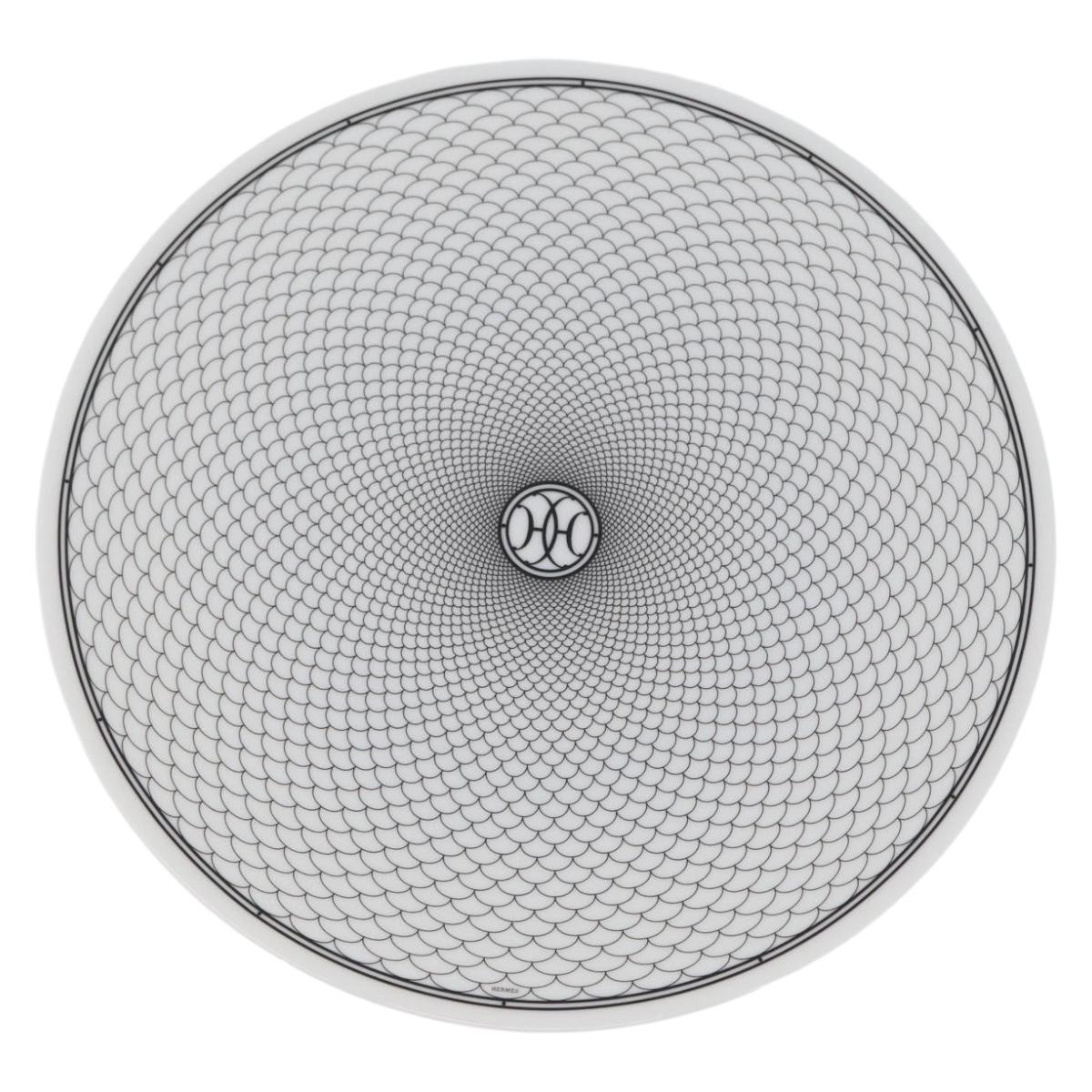 HERMES H DECO Plate Pottery White Black Auth am10749SAV