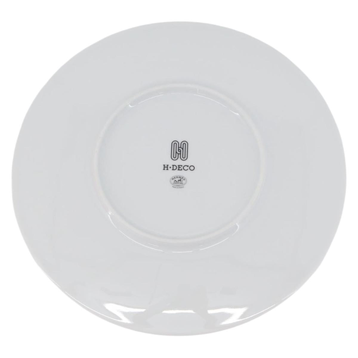 HERMES H DECO Plate Pottery White Black Auth am10749SAV