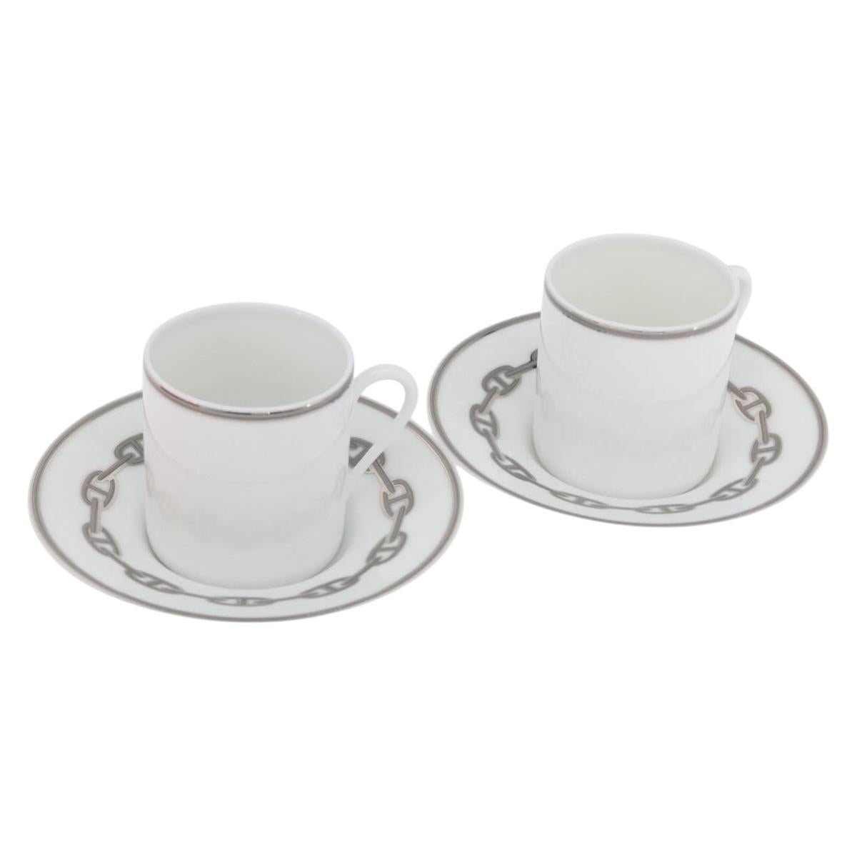 HERMES Schoendunkle Platinum Cup and Saucer Set of 2 Pottery Auth am10750SAV