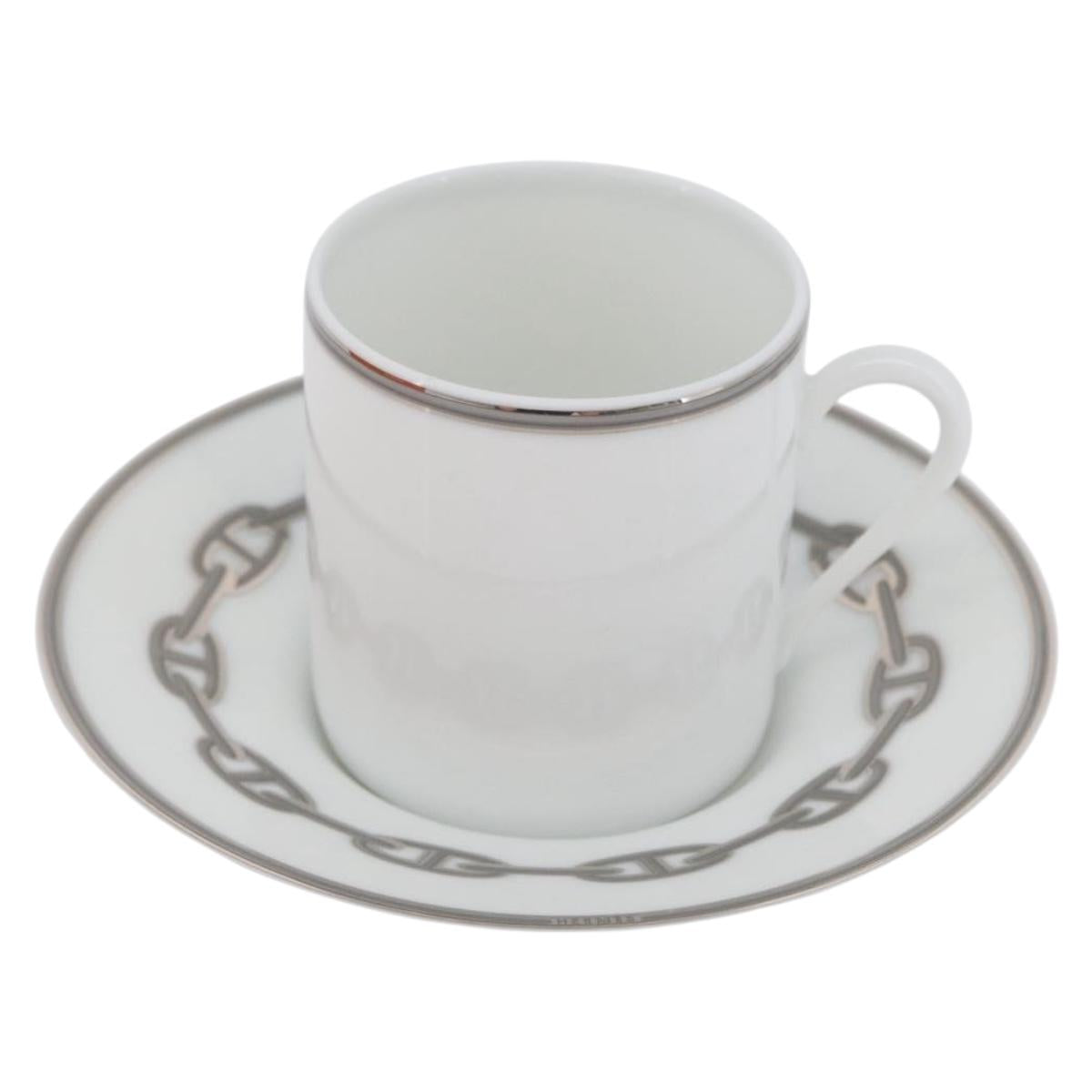 HERMES Schoendunkle Platinum Cup and Saucer Set of 2 Pottery Auth am10750SAV