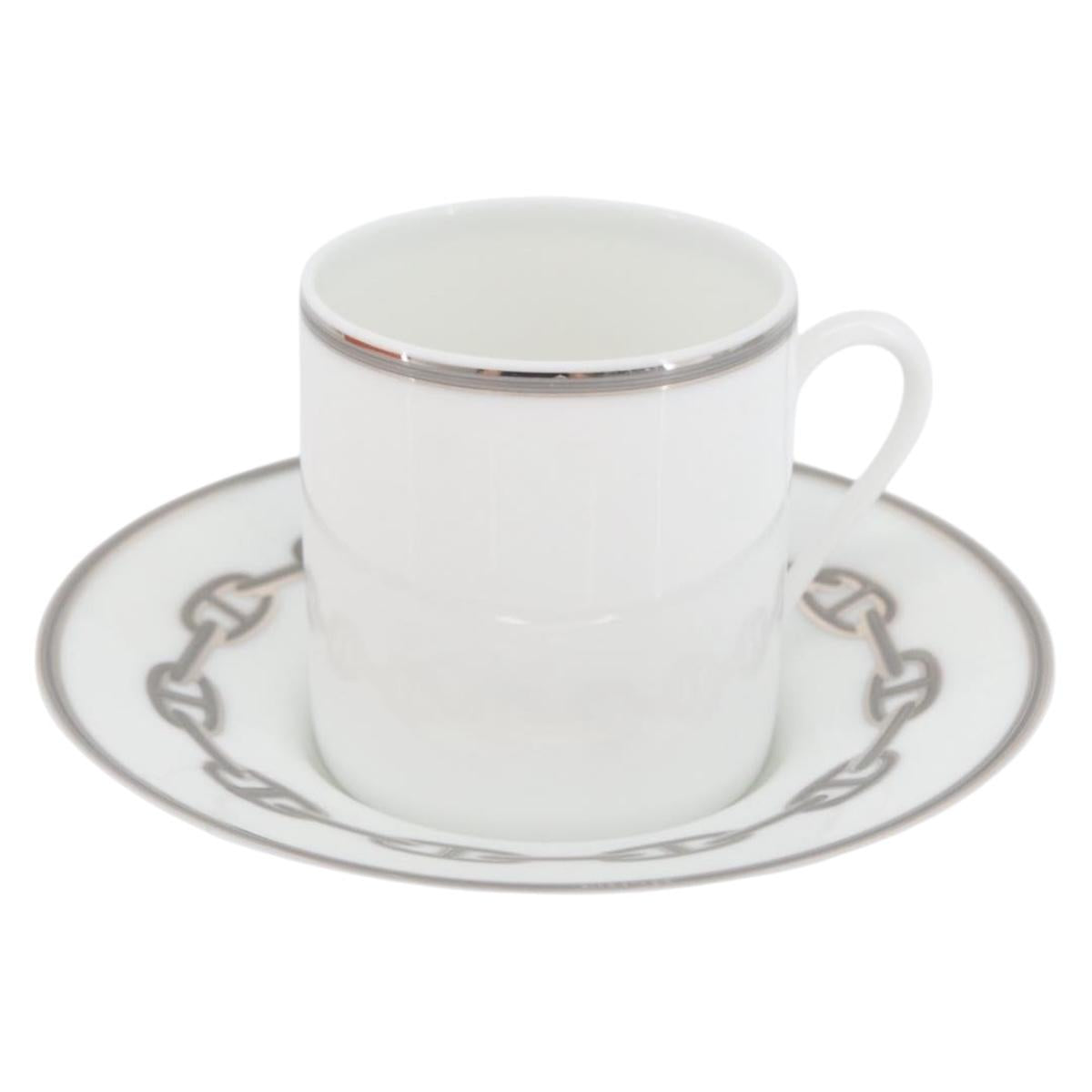 HERMES Schoendunkle Platinum Cup and Saucer Set of 2 Pottery Auth am10750SAV