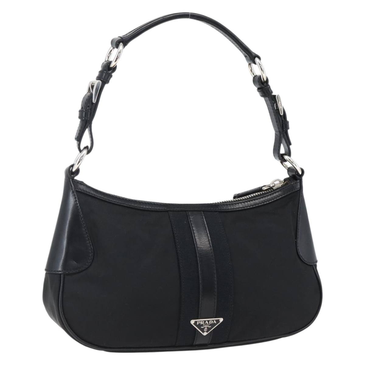 PRADA Hand Bag Nylon Leather Black Silver BR3043 Auth am10754SAV