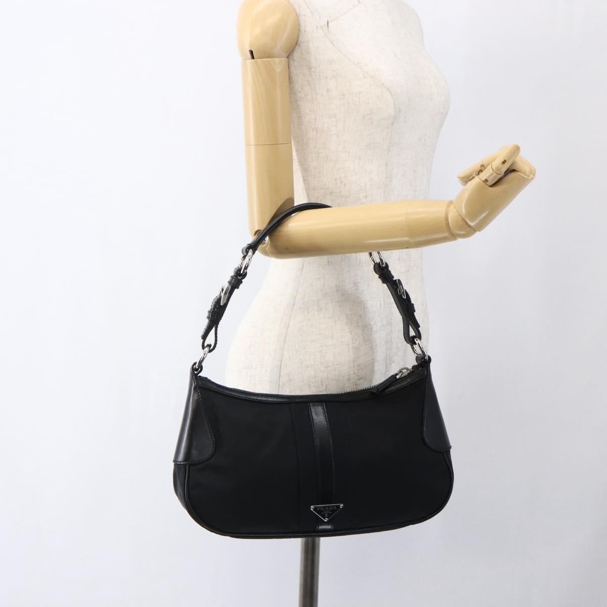 PRADA Hand Bag Nylon Leather Black Silver BR3043 Auth am10754SAV