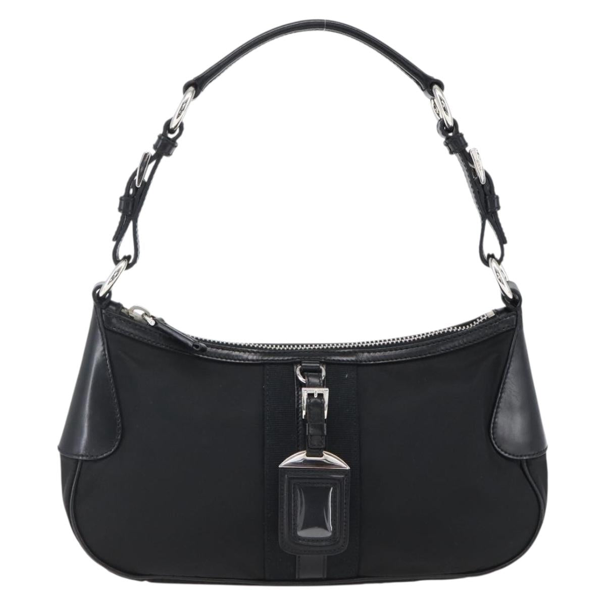 PRADA Hand Bag Nylon Leather Black Silver BR3043 Auth am10754SAV