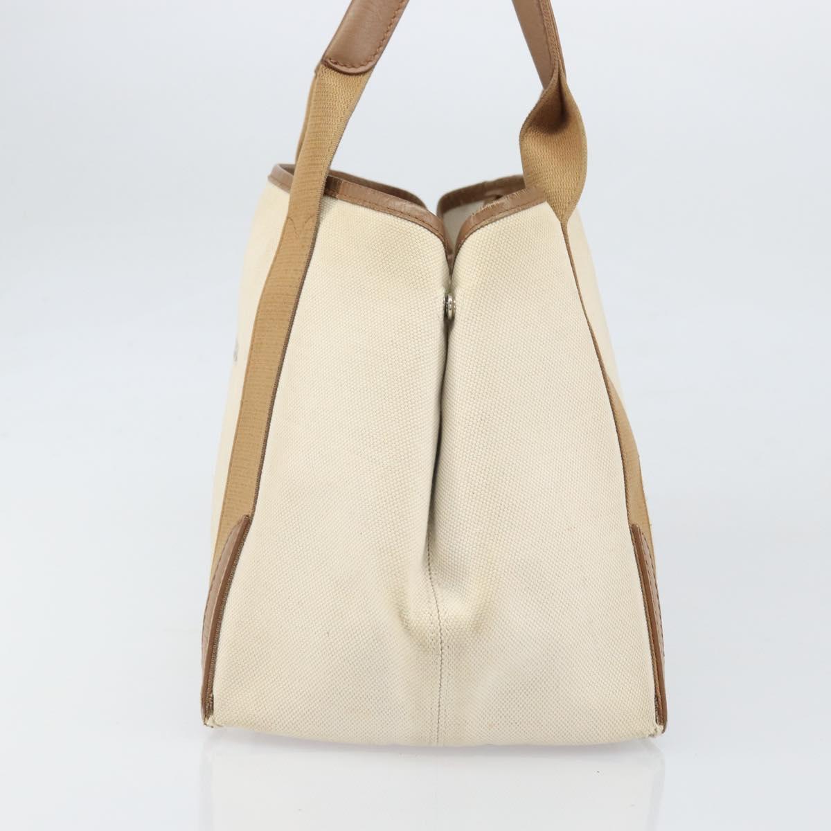 BALENCIAGA Navy Kabas Hand Bag Canvas White Beige 339933 Auth am10755