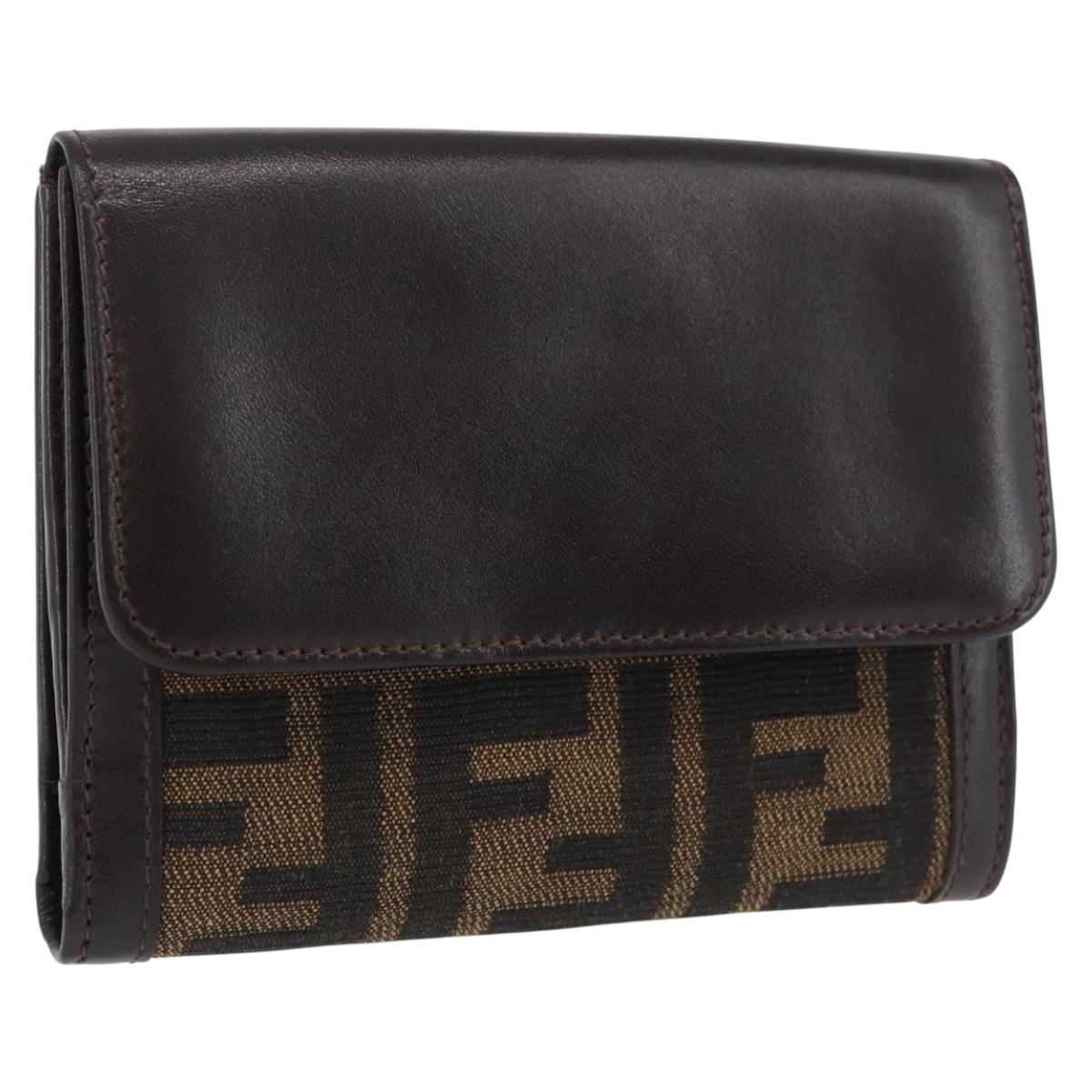 FENDI Zucca Canvas Wallet Leather Black Brown Auth am10756V