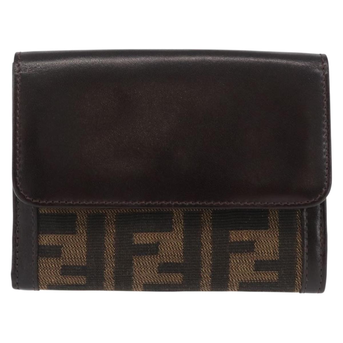 FENDI Zucca Canvas Wallet Leather Black Brown Auth am10756V