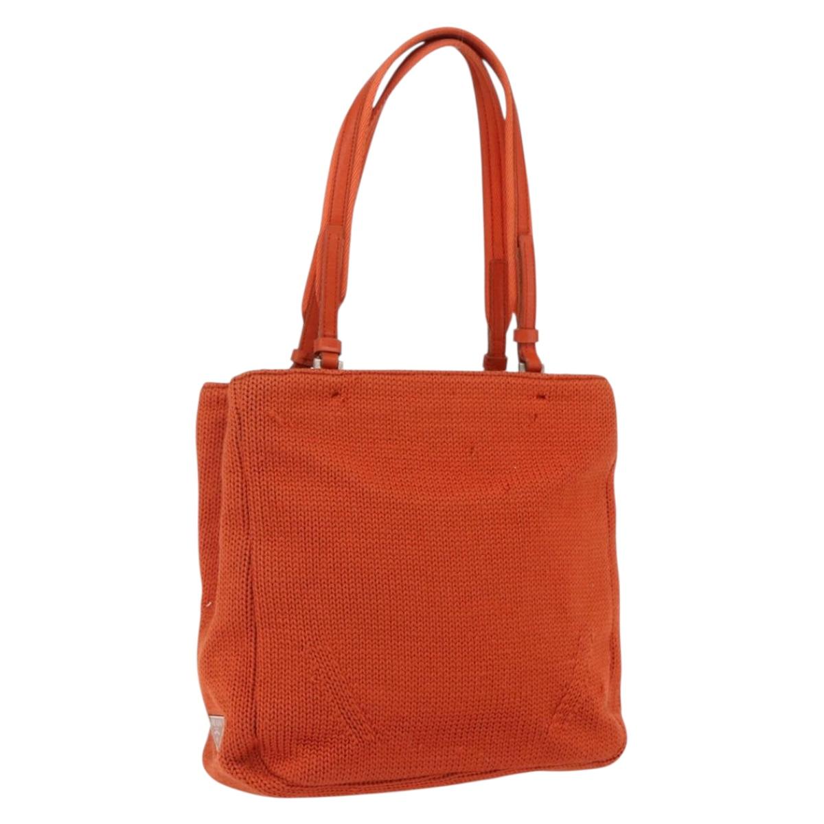 PRADA Hand Bag Wool Orange Silver Auth am10760