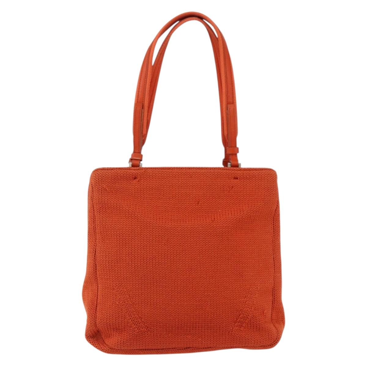PRADA Hand Bag Wool Orange Silver Auth am10760
