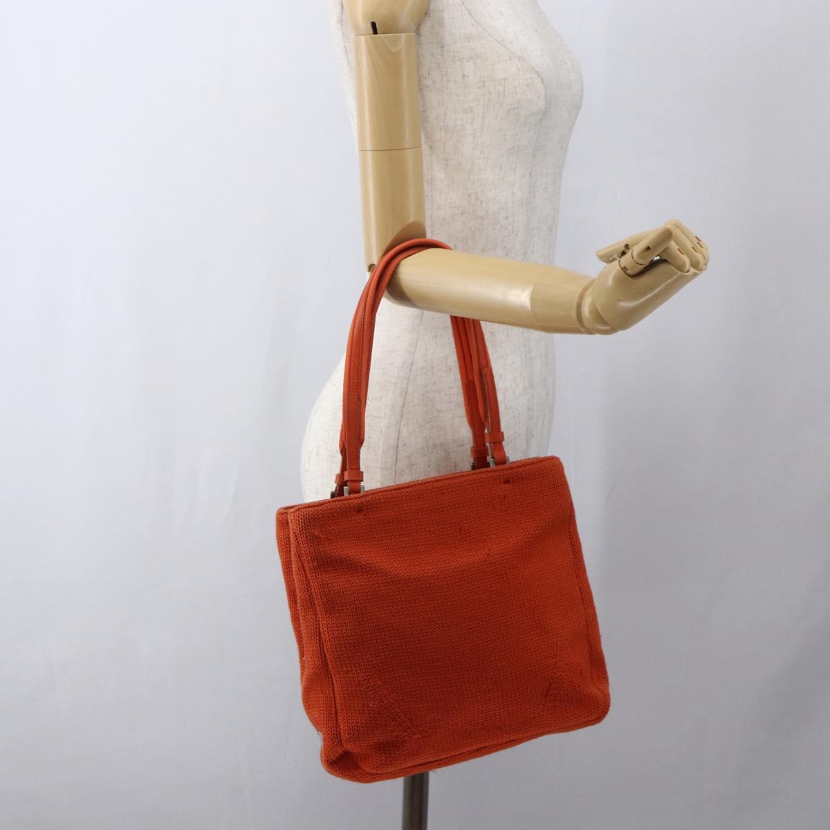 PRADA Hand Bag Wool Orange Silver Auth am10760