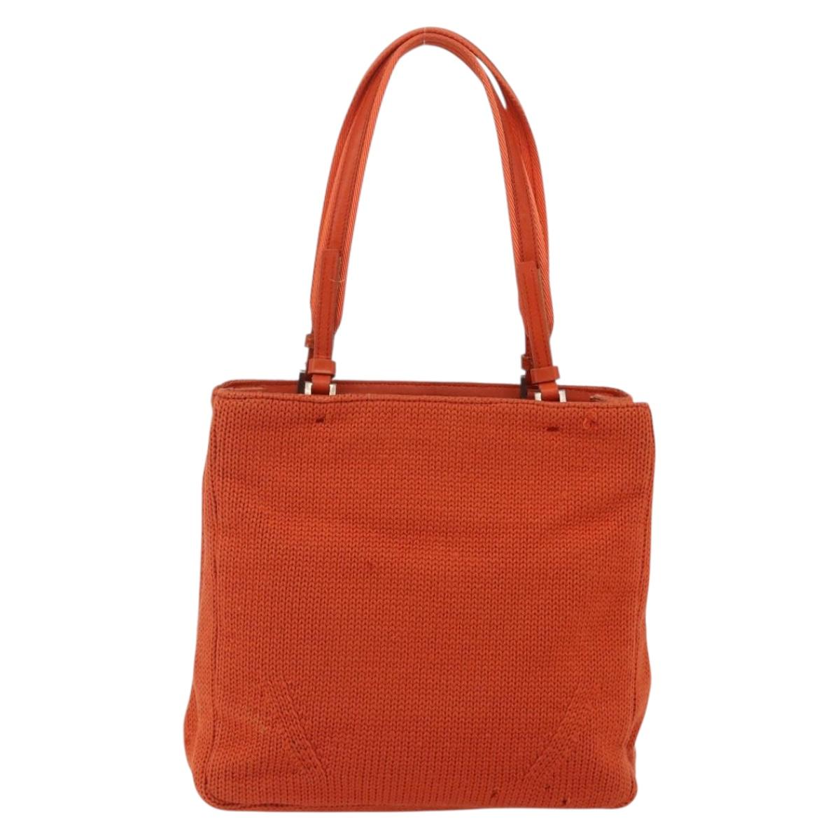 PRADA Hand Bag Wool Orange Silver Auth am10760