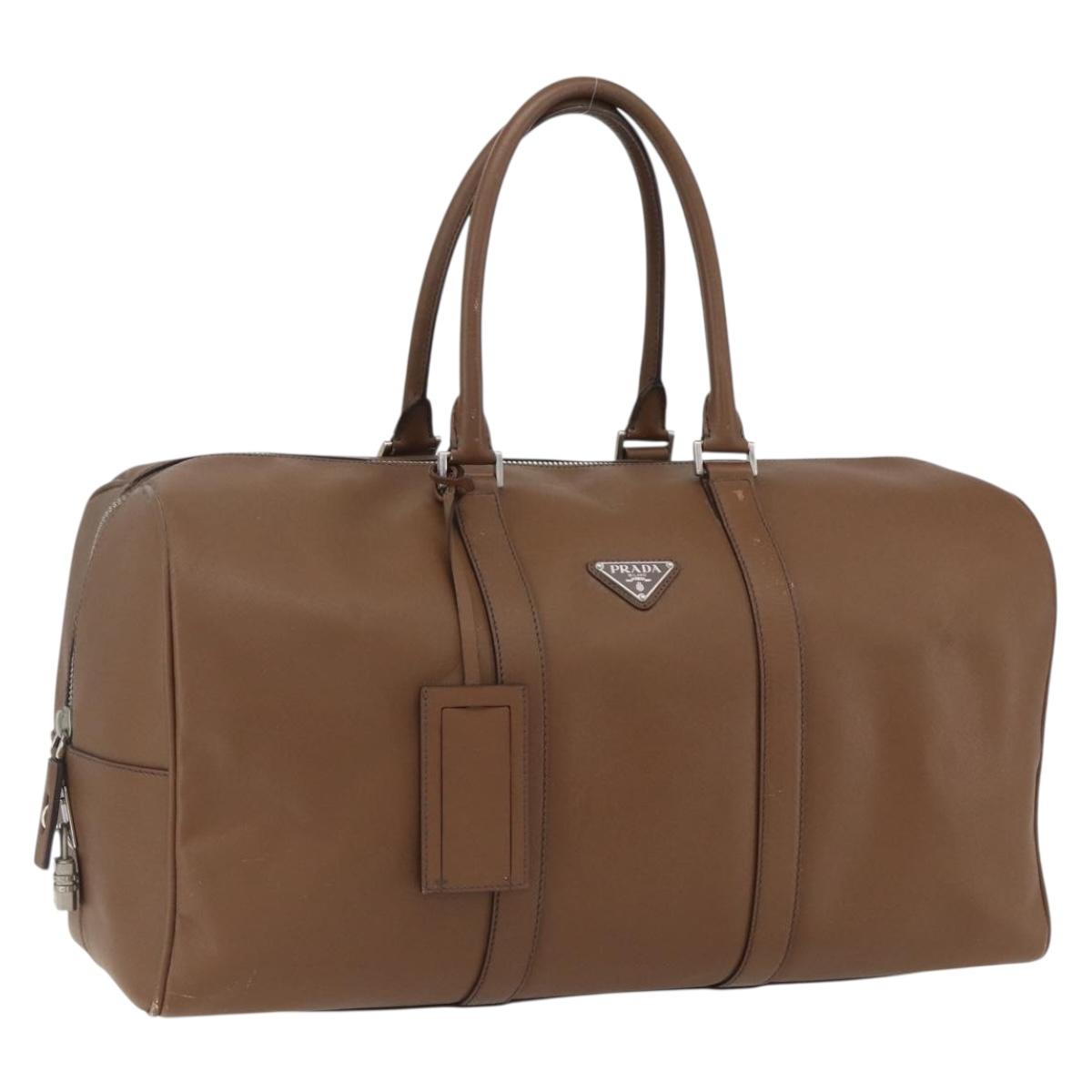 PRADA Boston Bag Safiano leather Brown Silver Auth am10770V