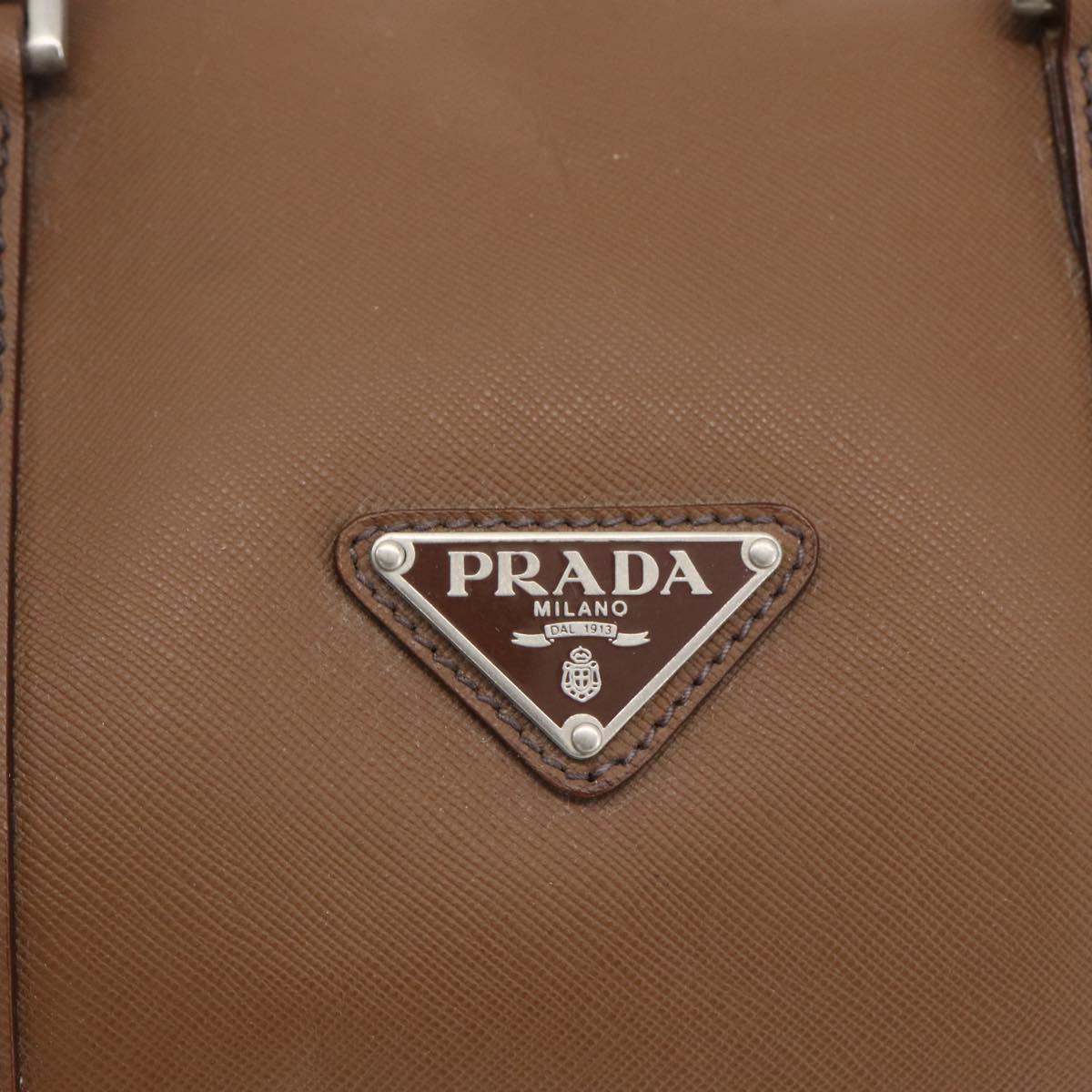 PRADA Boston Bag Safiano leather Brown Silver Auth am10770V