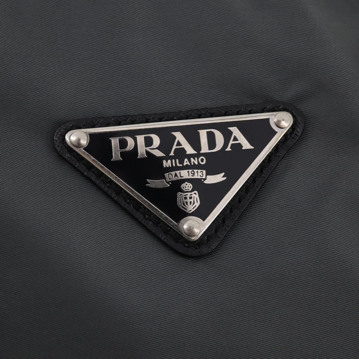 PRADA Boston Bag Nylon Gray Silver Auth am10771