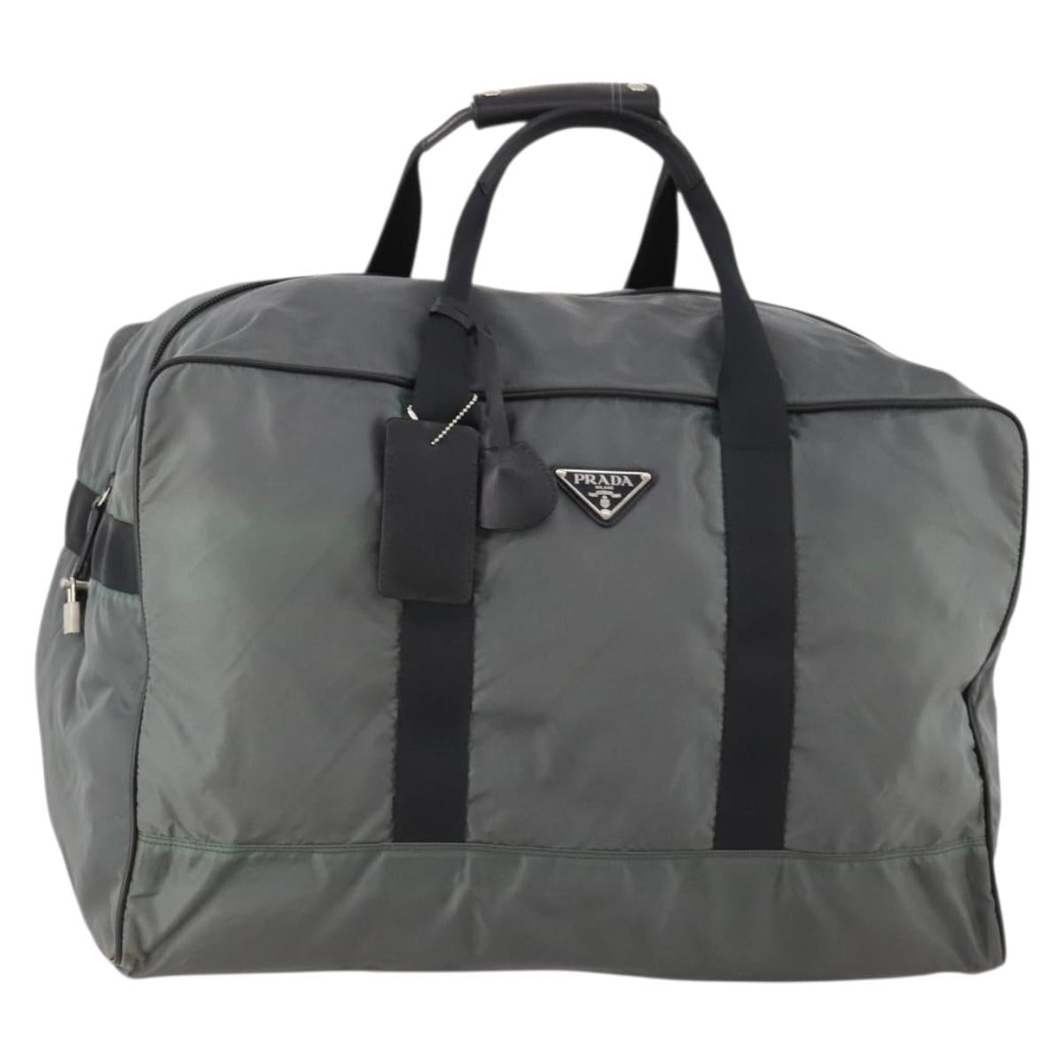PRADA Boston Bag Nylon Gray Silver Auth am10771