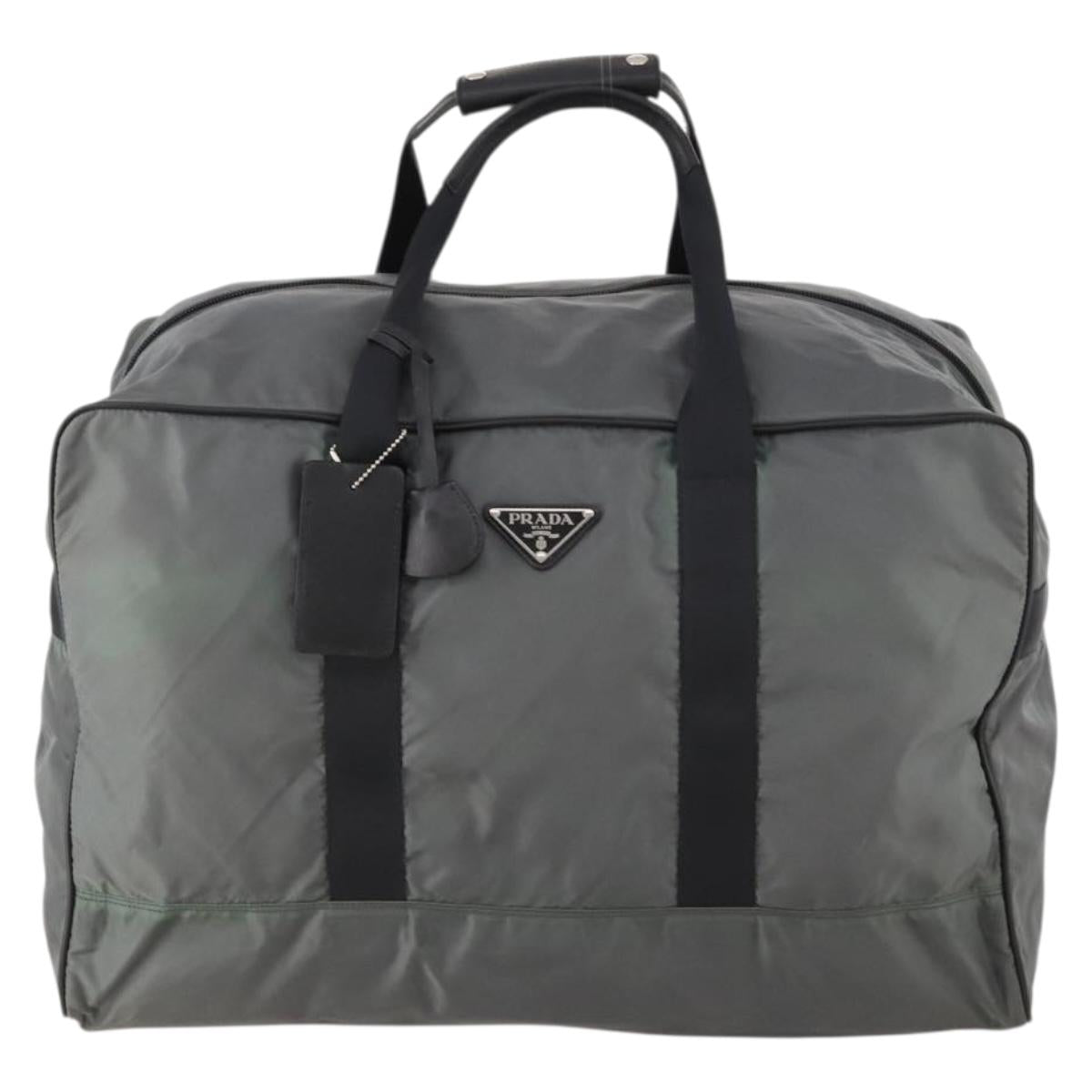 PRADA Boston Bag Nylon Gray Silver Auth am10771