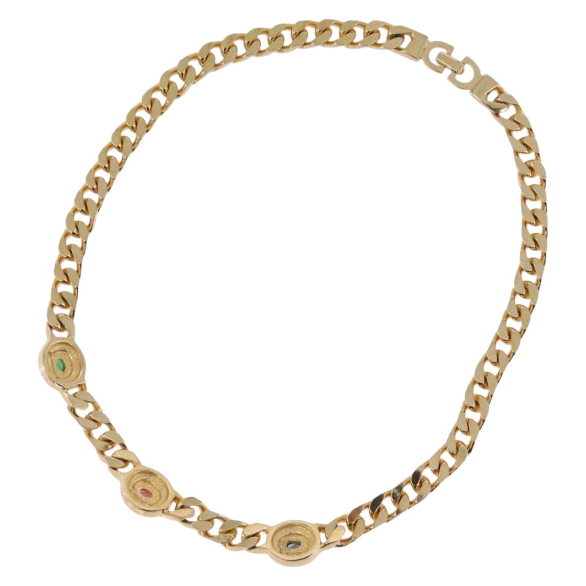 Christian Dior Color stone rhinestone Necklace metal 2 Set Gold Auth am10776V