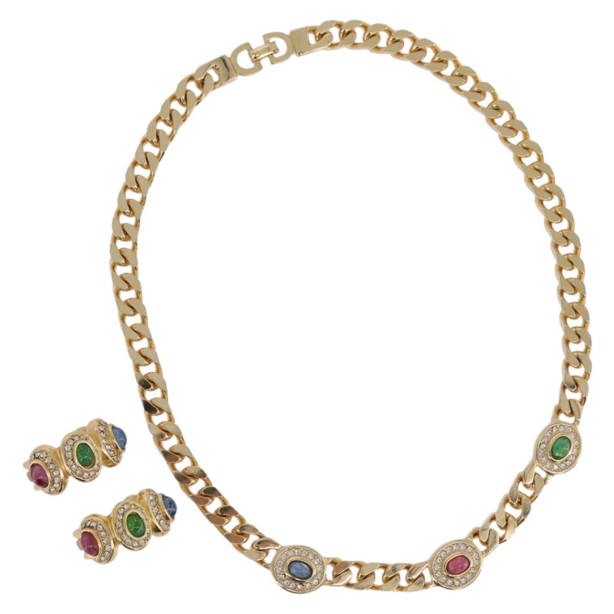 Christian Dior Color stone rhinestone Necklace metal 2 Set Gold Auth am10776V