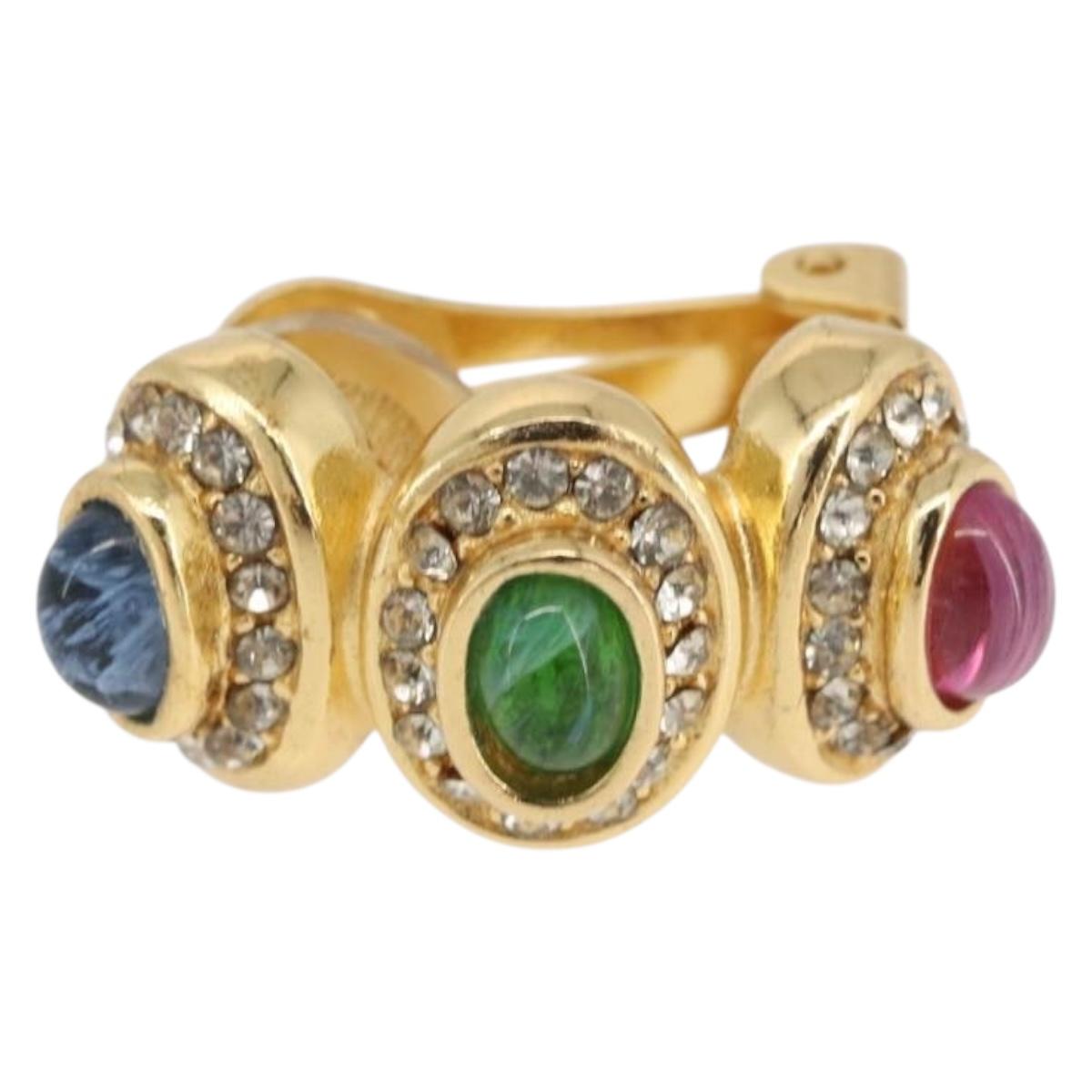 Christian Dior Color stone rhinestone Necklace metal 2 Set Gold Auth am10776V