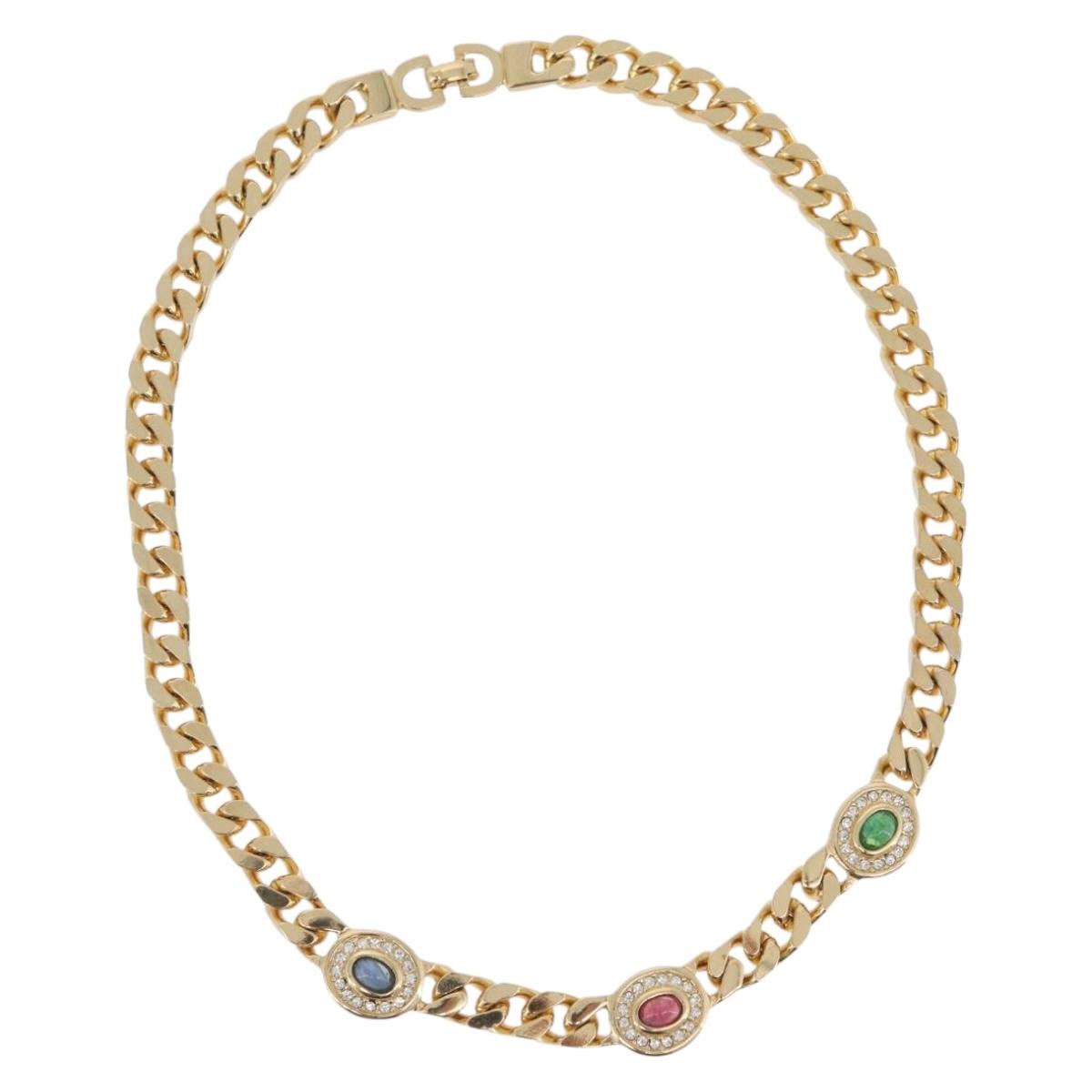 Christian Dior Color stone rhinestone Necklace metal 2 Set Gold Auth am10776V