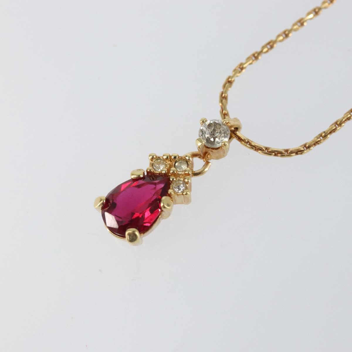 Christian Dior Color Stone Rhinestone Necklace metal Gold Auth am10778V